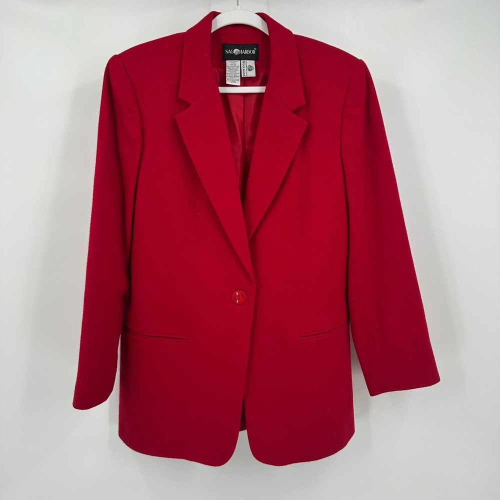 Womens Preppy Old Money Power Wool Blazer Size‎ 12 Minimalist Bold Academia
